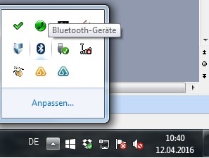 Abbildung 2b: Bluetooth-Menü in der Taskleiste